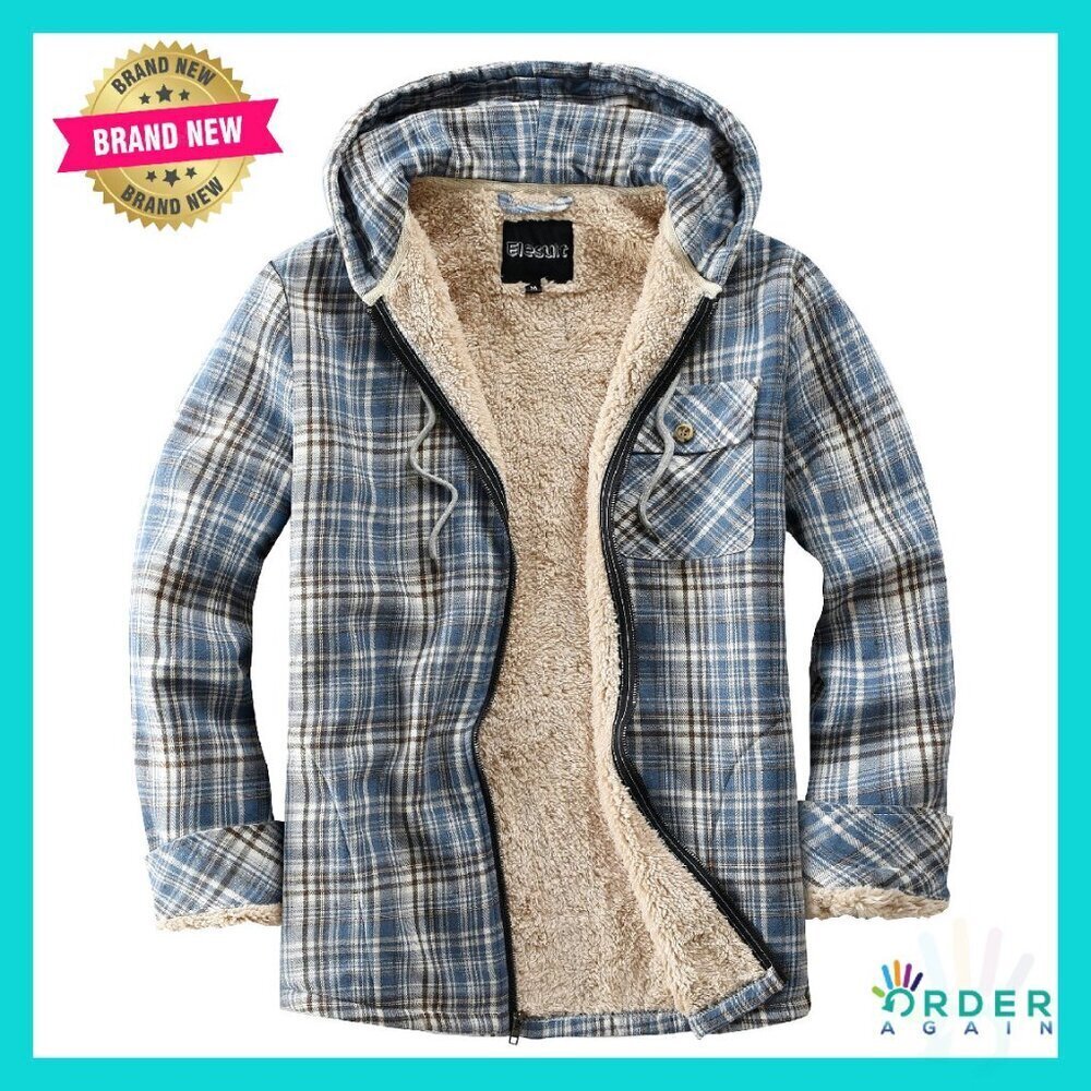 Full Zip Fleece Flannel Jacket Sherpa Lined Hooded Casual Oversized Y2K
